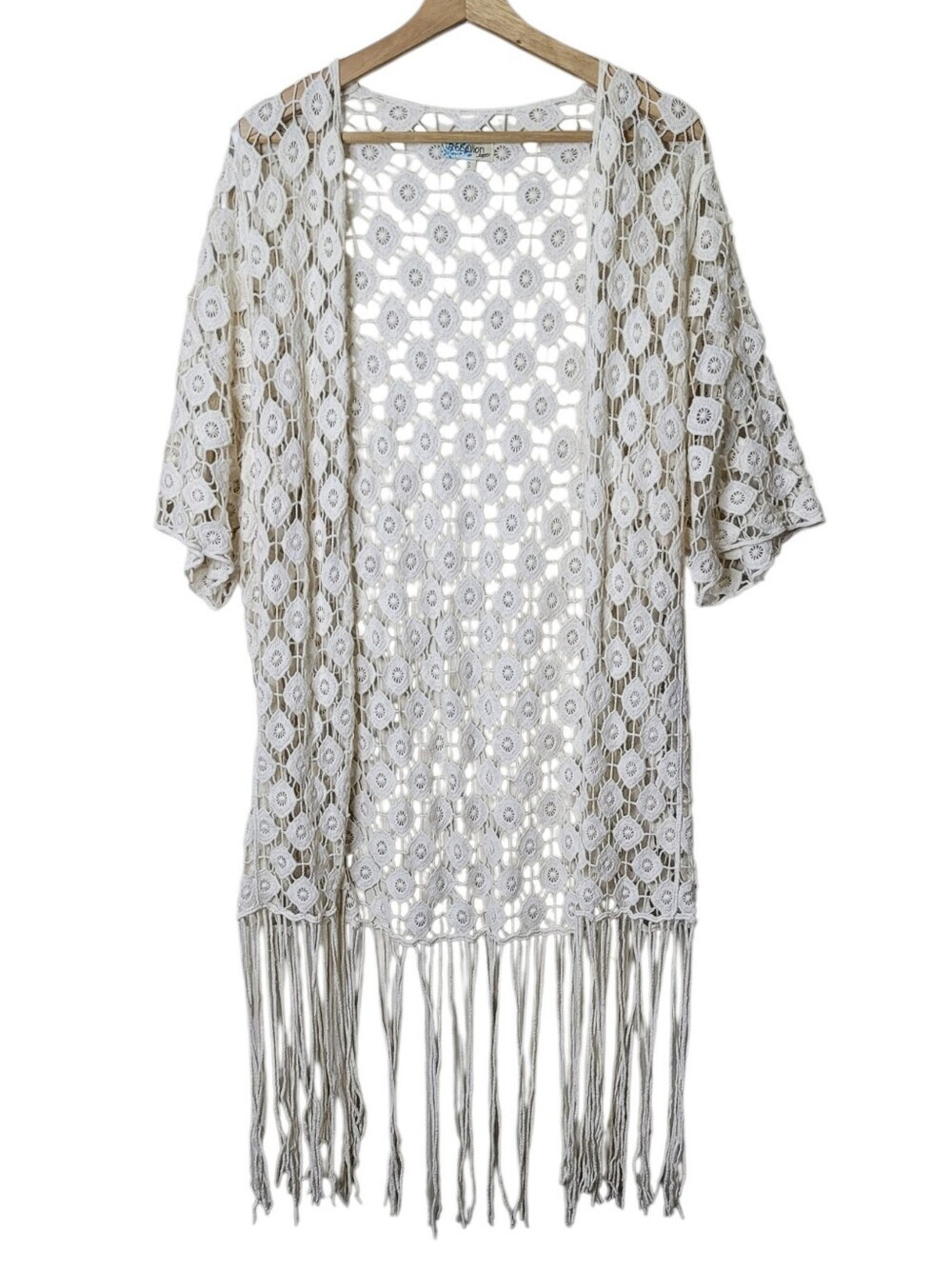 Crochet Lace Short Sleeve Long Kimono Duster Size Small